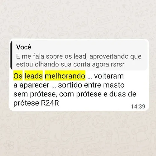 Print de WhatsApp: cirurgiã diz que os leads estão melhorando, entre mastopexia sem prótese, com prótese e duas de prótese R24R.